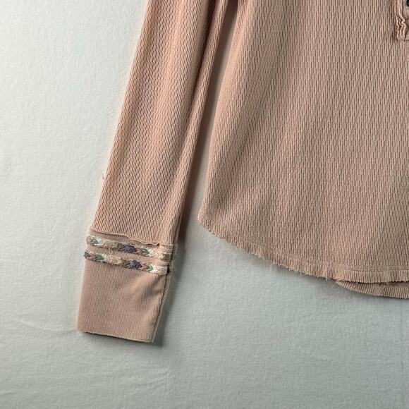 Free People We the Free Rainbow Thermal Shirt Long Sleeve Henley Rose Womens XL - Picture 4 of 11